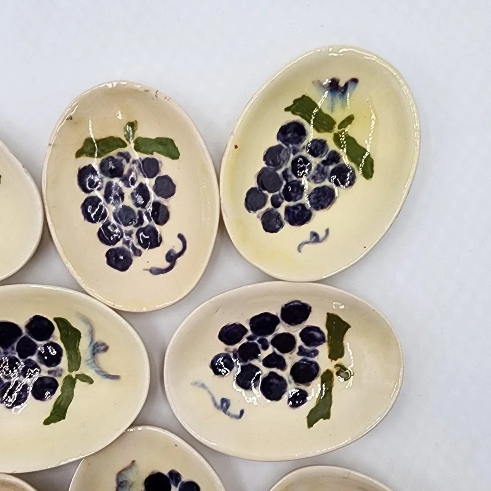 Vintage Hand Painted Ceramic Salt Cellars Purple Grapes Trinket Dishes Lot of 8